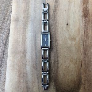 GUESS silver tone link watch with black face